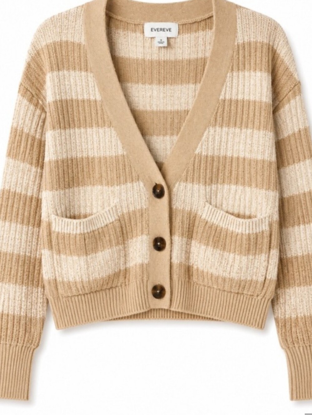 EVEREVE Women's Beige & Cream Striped V-Neck Cardigan Sweater